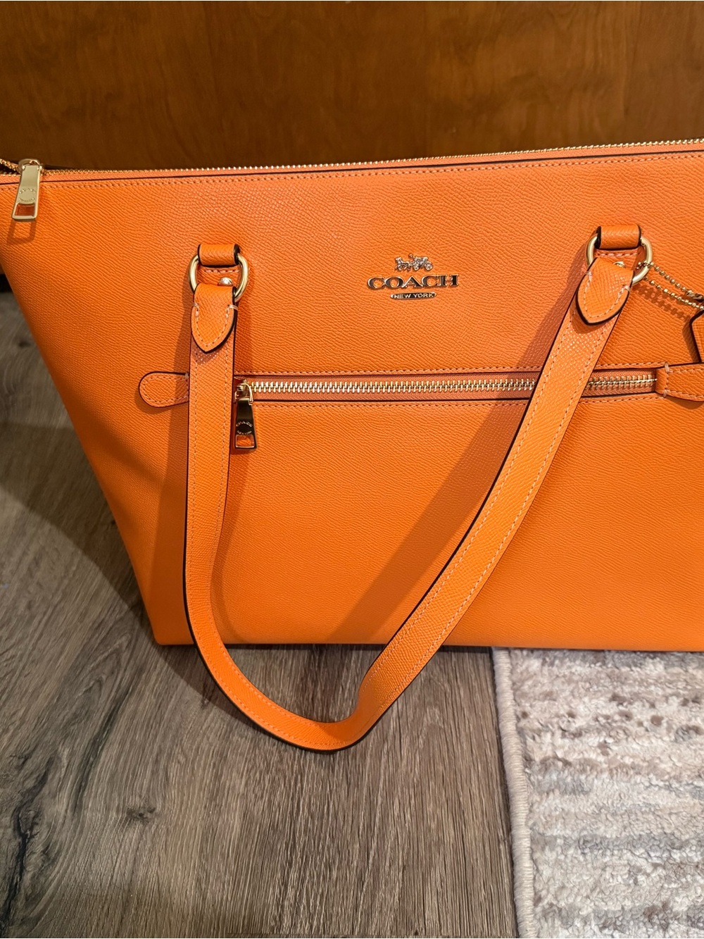 Coach Orange Leather Tote with Gold Hardware